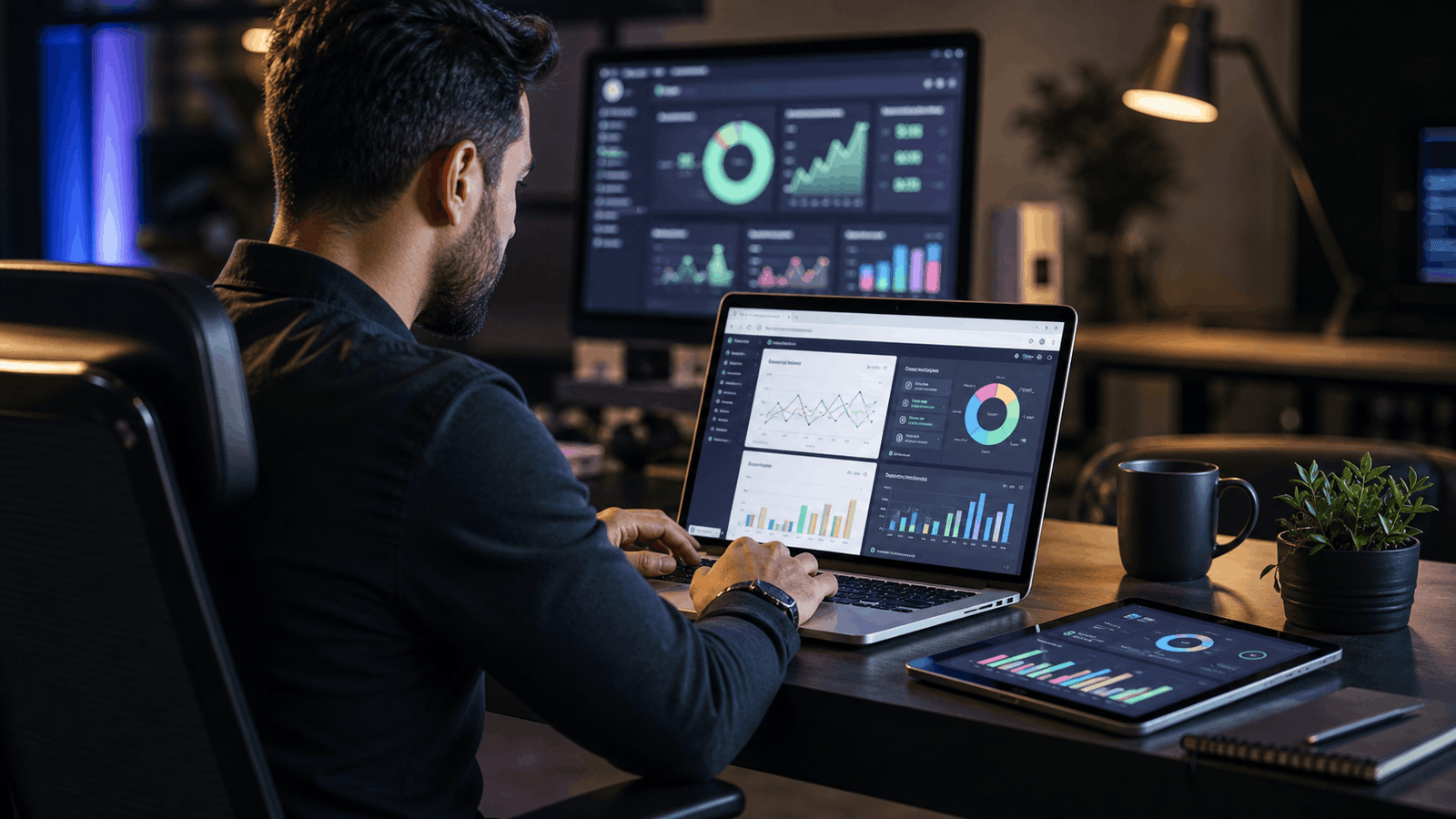 Digital marketing strategist reviewing analytics on a laptop