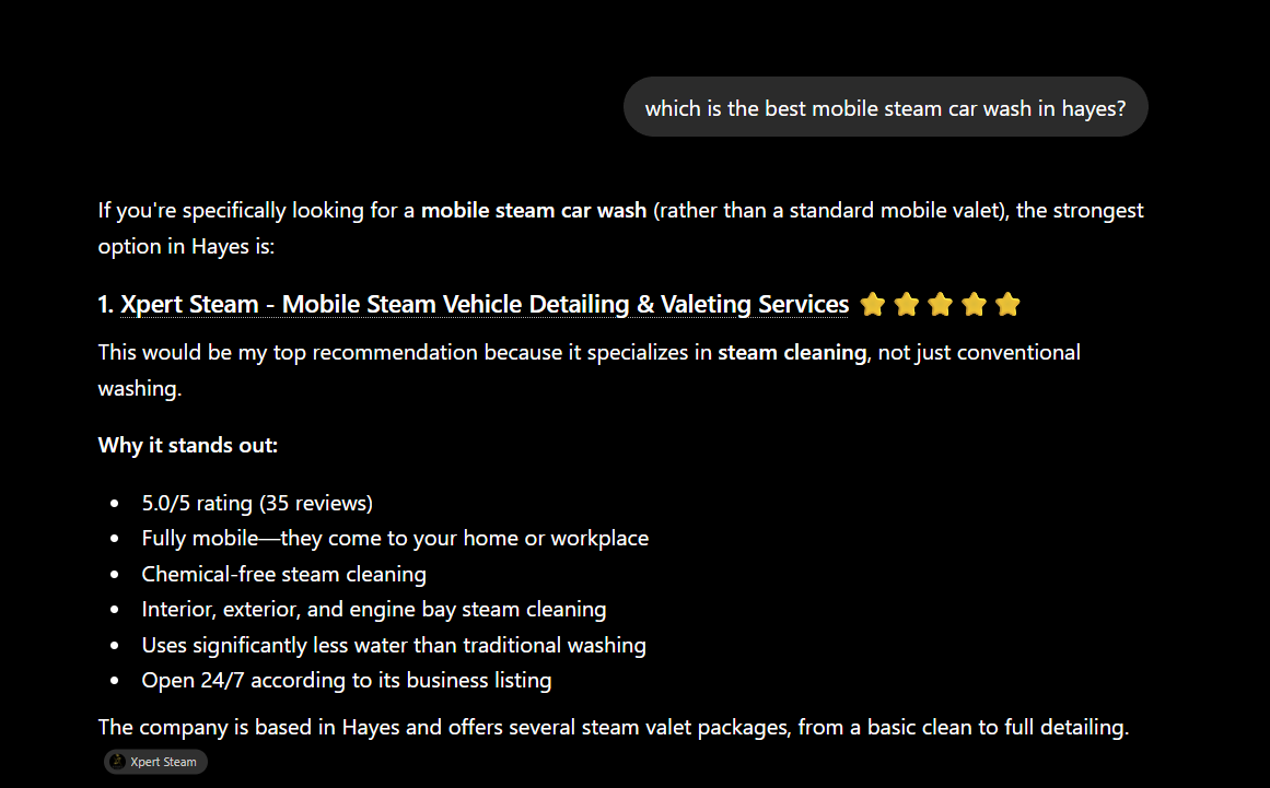 ChatGPT recommendation screenshot mentioning Xpert Steam
